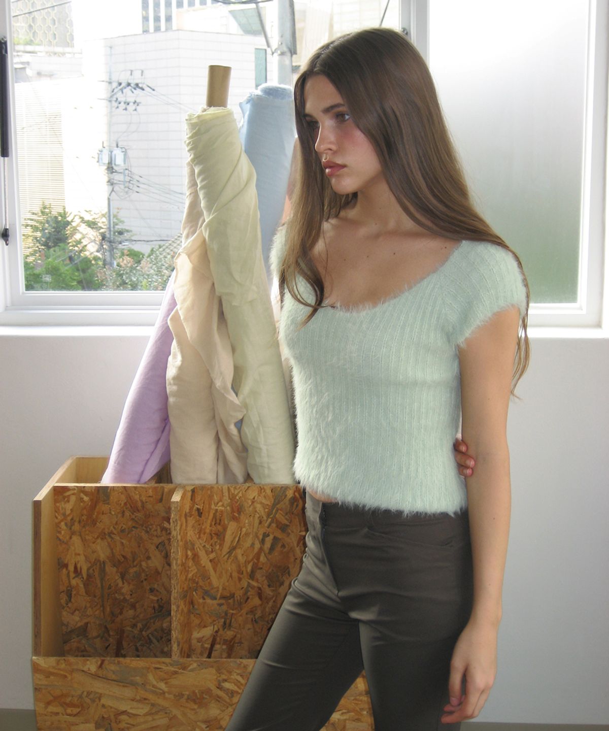 아수라(ASURA) FLUFFY SHORT SLEEVE KNIT (LIGHT GREEN)