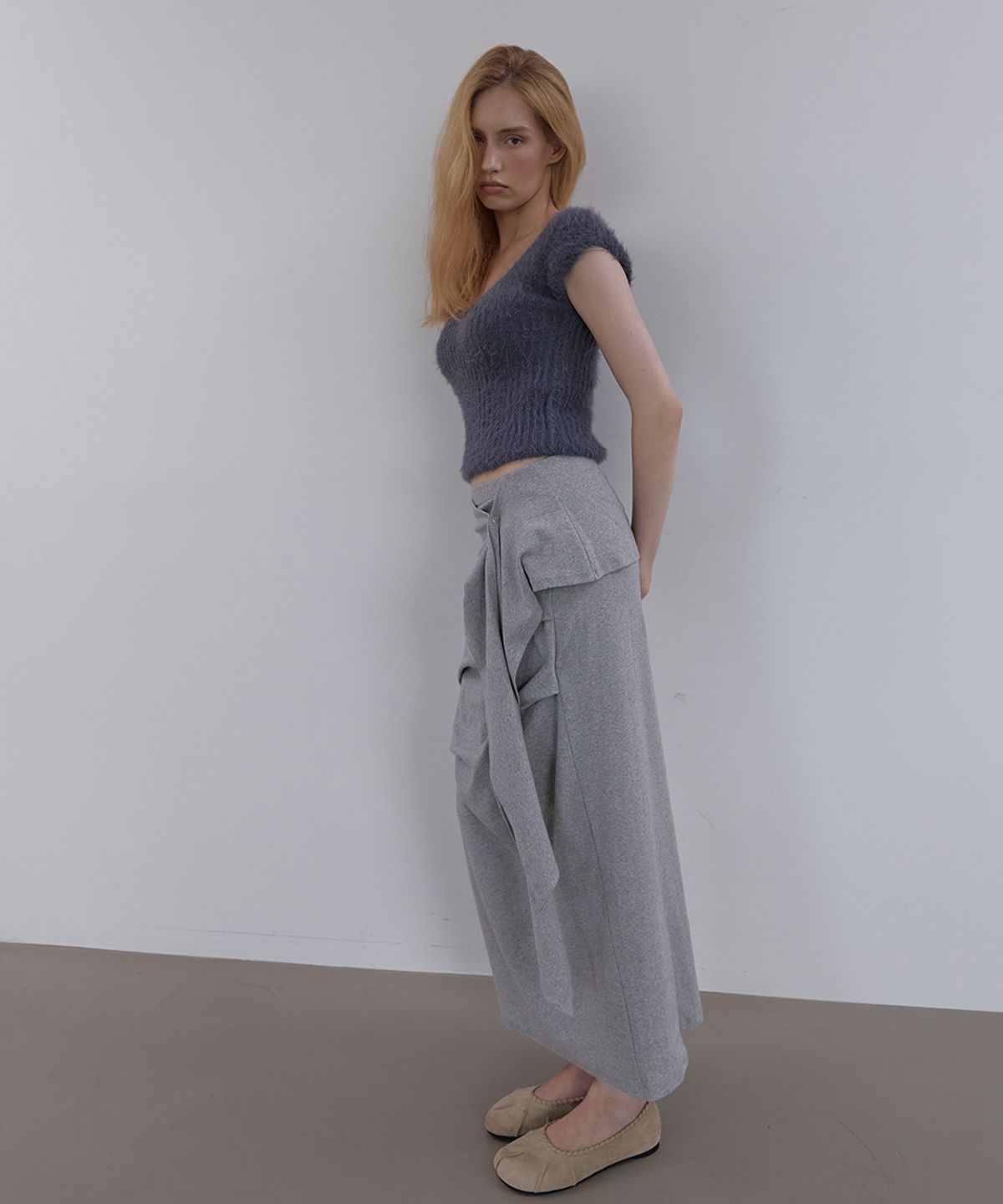 아수라(ASURA) FLUFFY SHORT SLEEVE KNIT (NAVY)