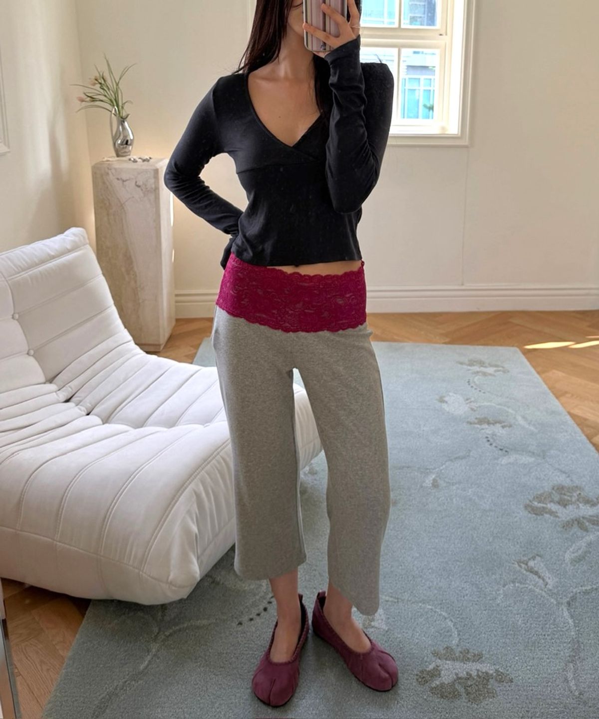 아수라(ASURA) LACE CALF PANTS (MELANGE GREY)