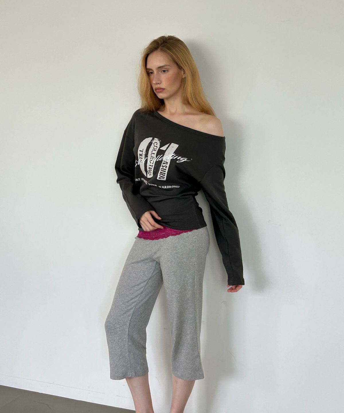 아수라(ASURA) LACE CALF PANTS (MELANGE GREY)