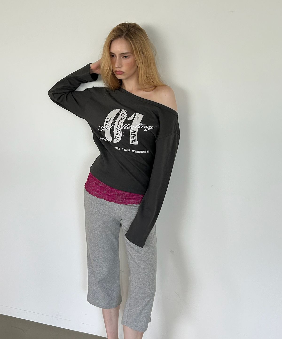 아수라(ASURA) LACE CALF PANTS (MELANGE GREY)