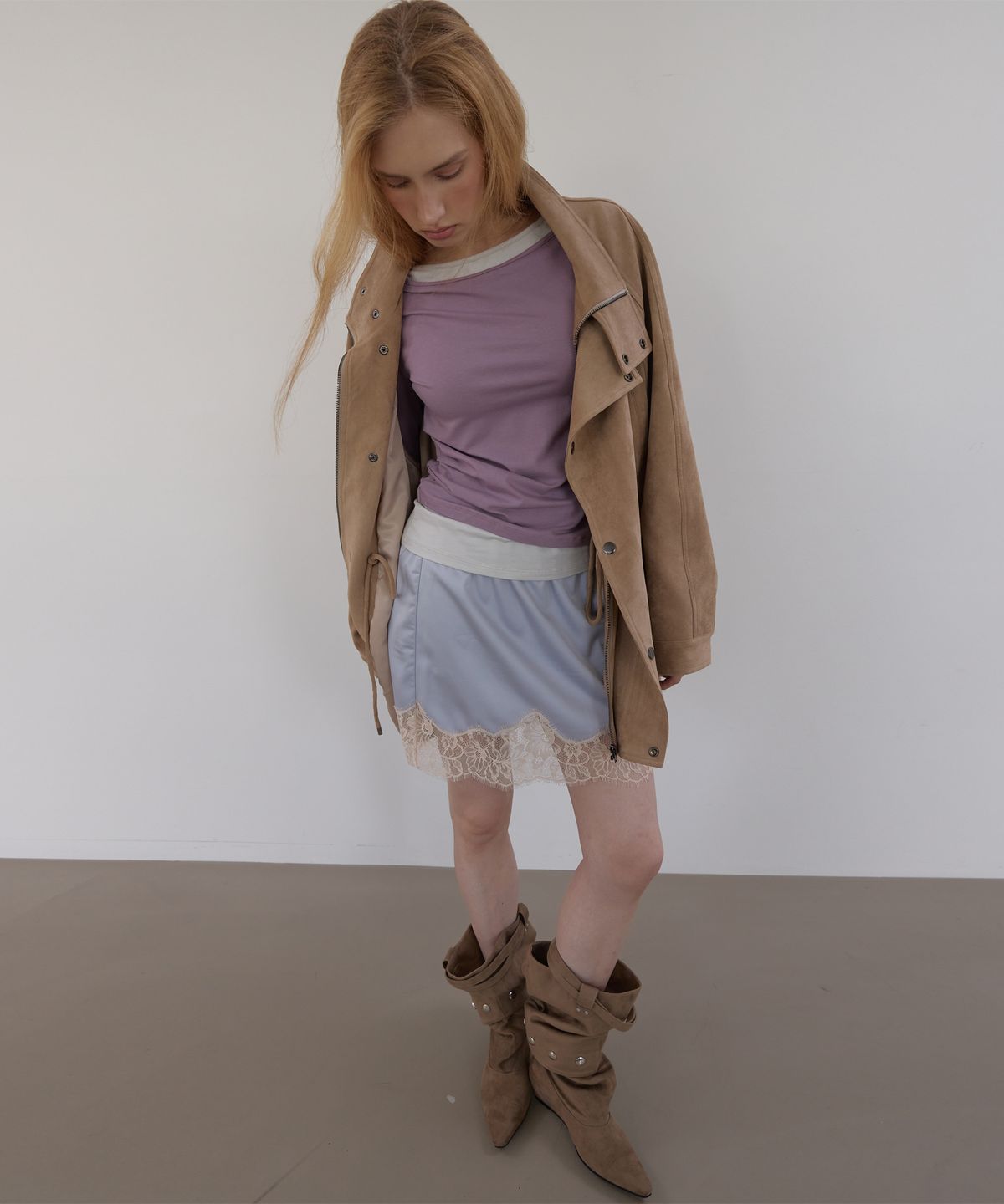 아수라(ASURA) LACE SATIN BAND SKIRT (SKY BLUE)