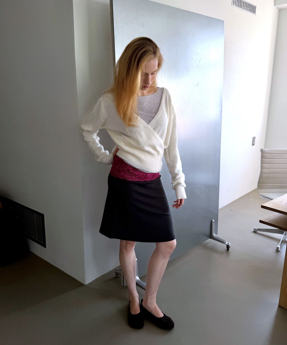 아수라(ASURA) LACE WAIST SKIRT (PLUM+CHARCOAL)