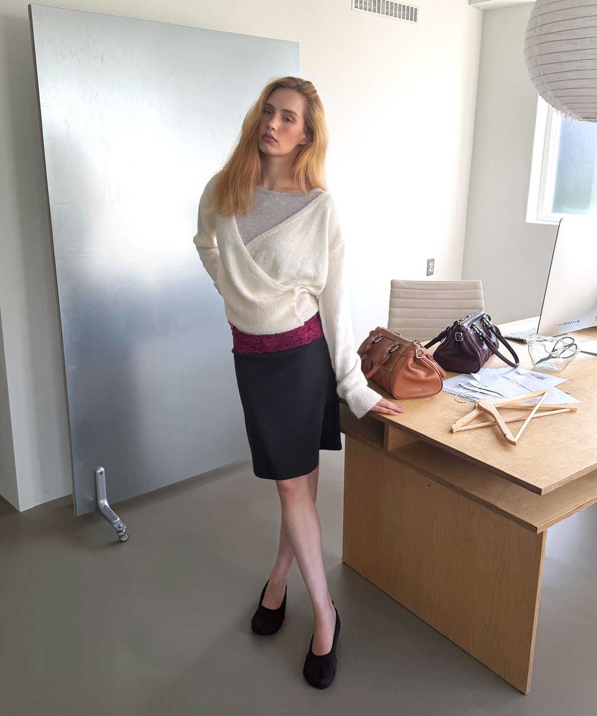 아수라(ASURA) LACE WAIST SKIRT (PLUM+CHARCOAL)