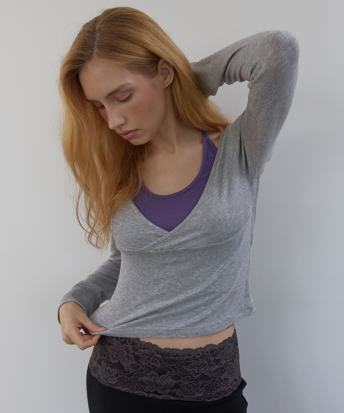 아수라(ASURA) LONG SLEEVES WRAP T (MELANGE GREY)