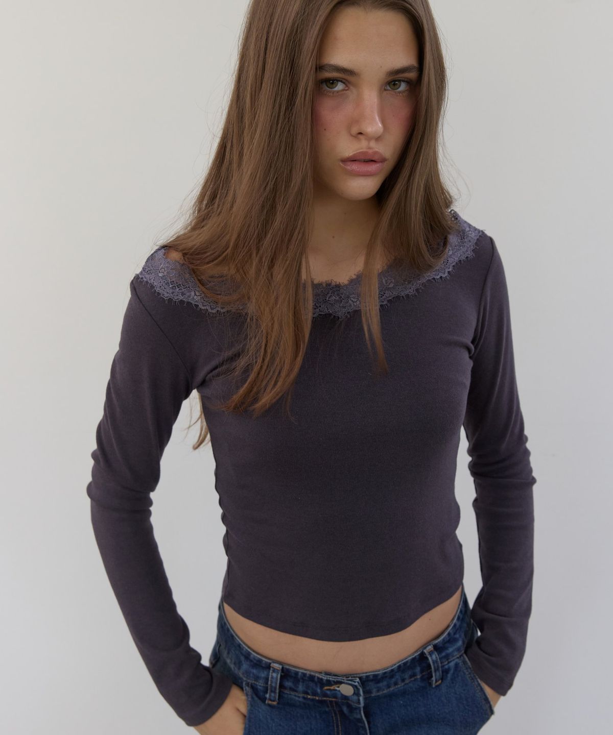 아수라(ASURA) NECK LACE LONG SLEEVE T (CHARCOAL)