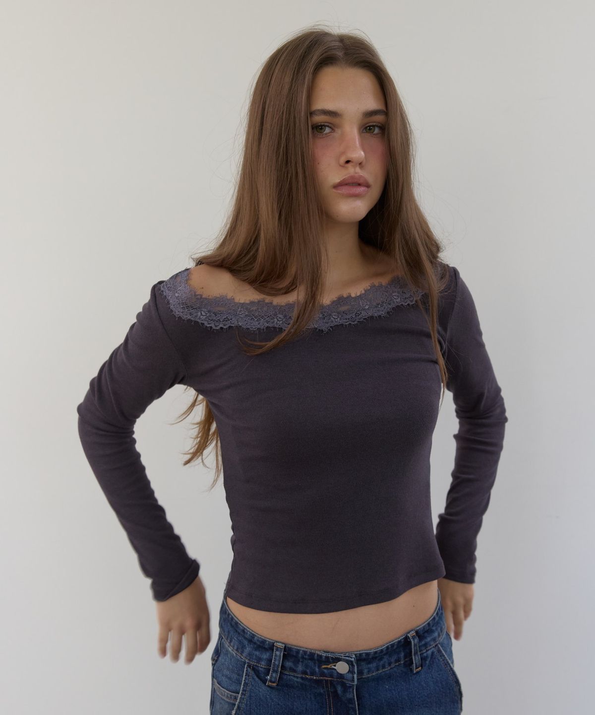 아수라(ASURA) NECK LACE LONG SLEEVE T (CHARCOAL)