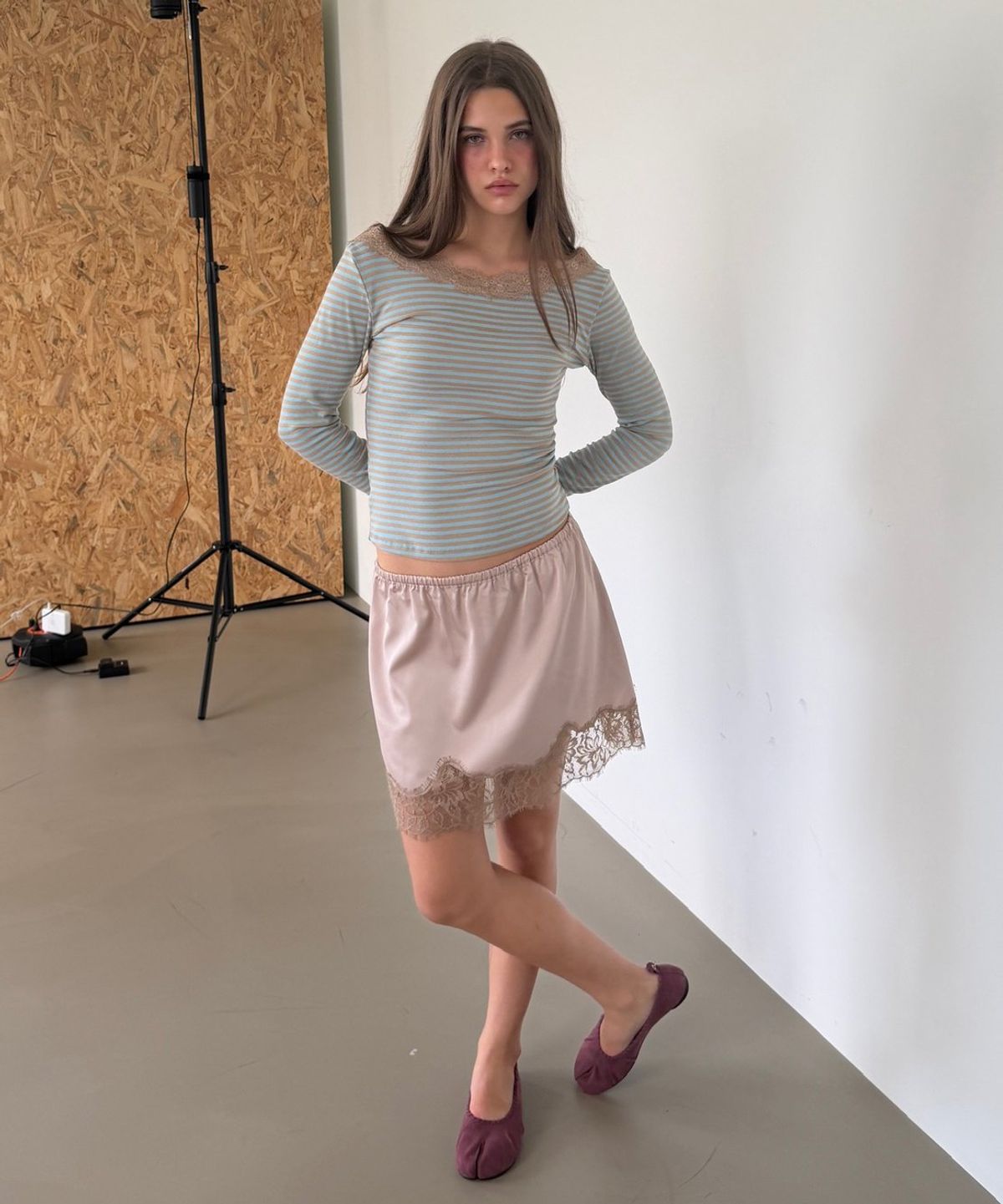 아수라(ASURA) NECK LACE LONG SLEEVE T (SOFT BLUE+BEIGE STRIPE)