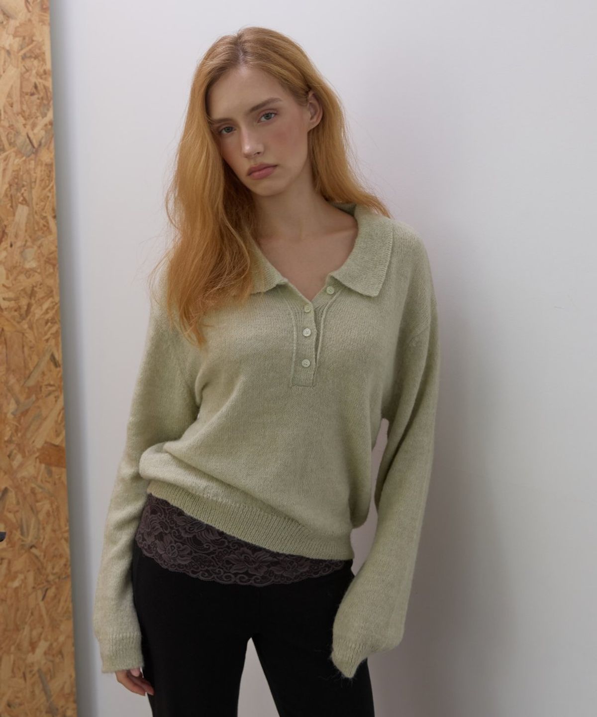 아수라(ASURA) POLO COLLAR WOOL KNIT (LIGHT GREEN)