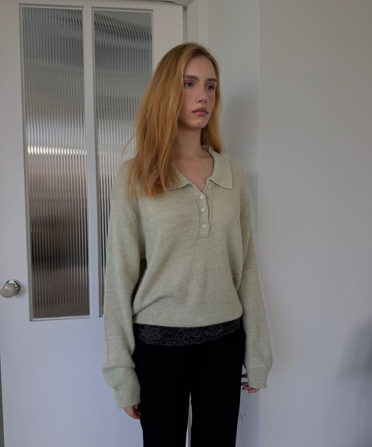 아수라(ASURA) POLO COLLAR WOOL KNIT (LIGHT GREEN)
