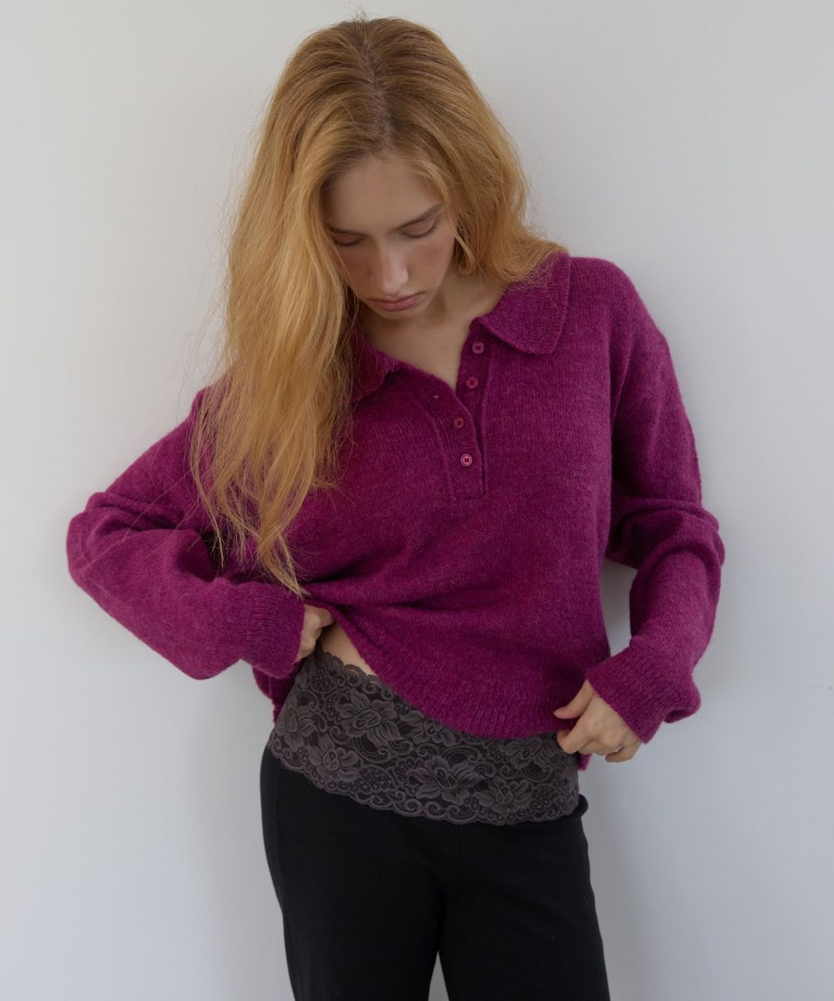 아수라(ASURA) POLO COLLAR WOOL KNIT (PURPLE)