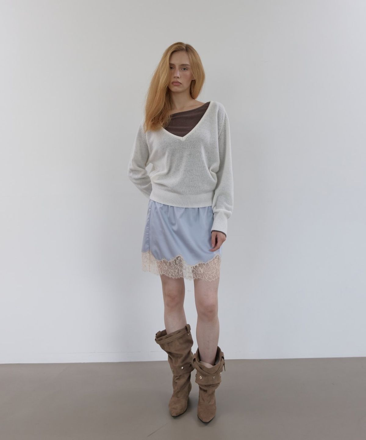 아수라(ASURA) PURE WOOL DEEP V KNIT (IVORY)