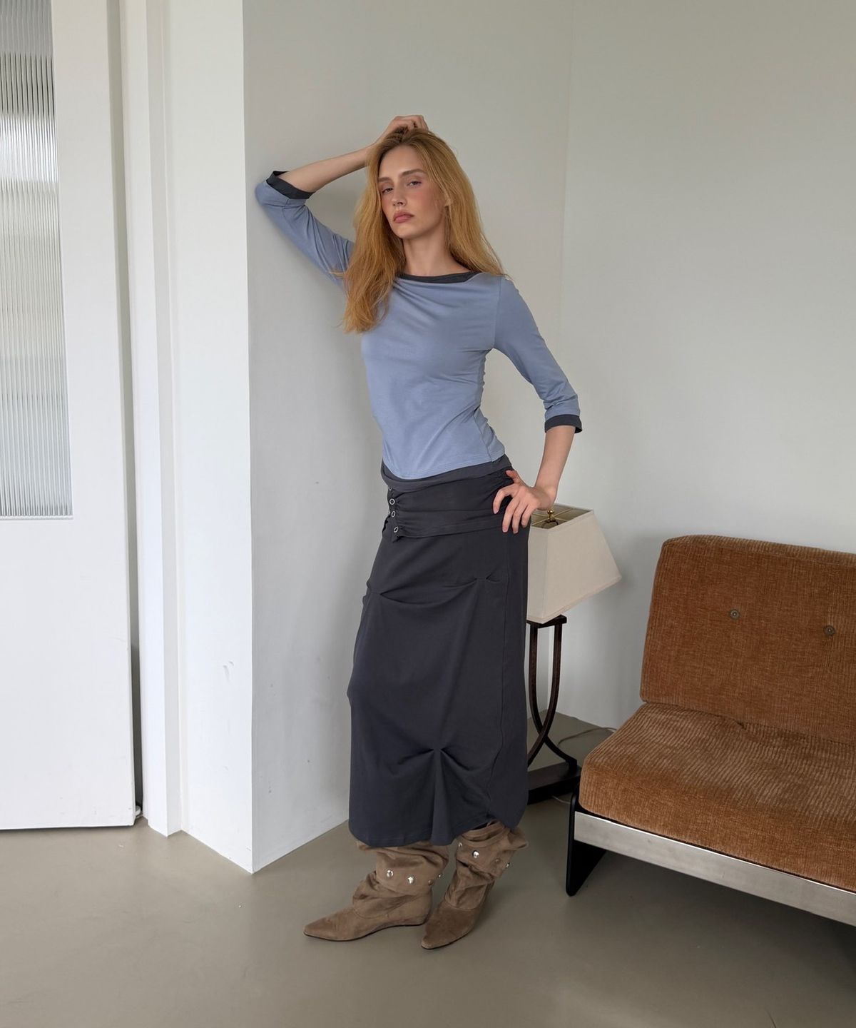 아수라(ASURA) SNAP DRAPE SKIRT (CHARCOAL)