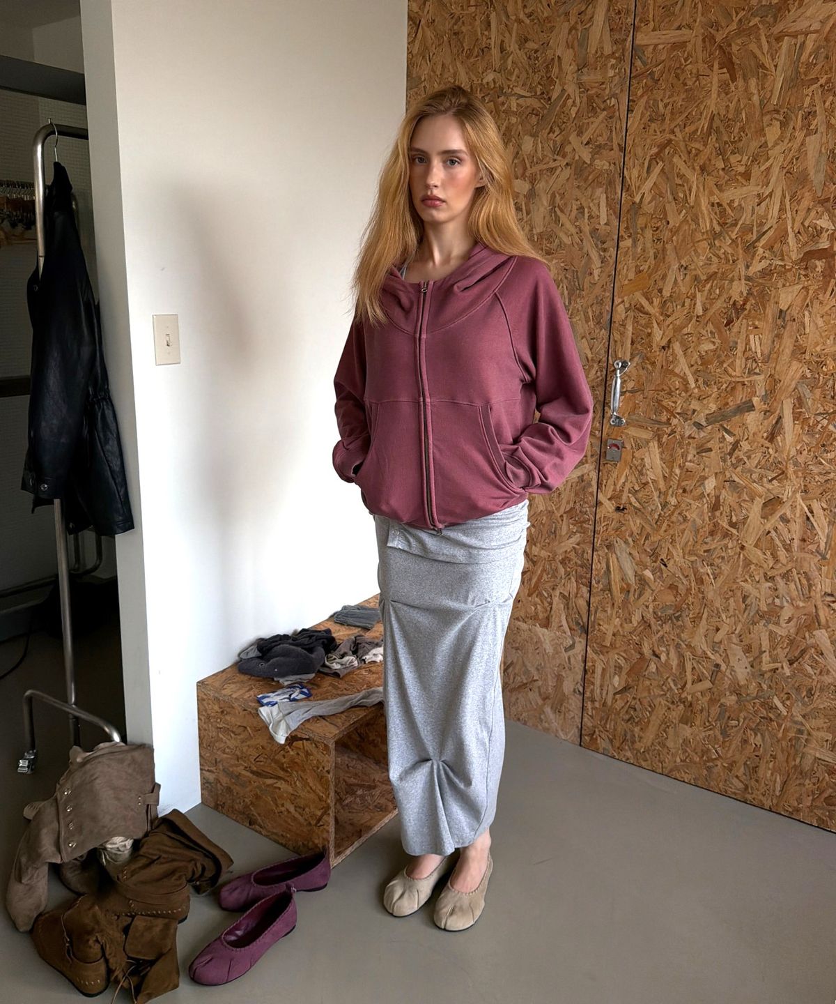 아수라(ASURA) SNAP DRAPE SKIRT (MELAGE GREY)