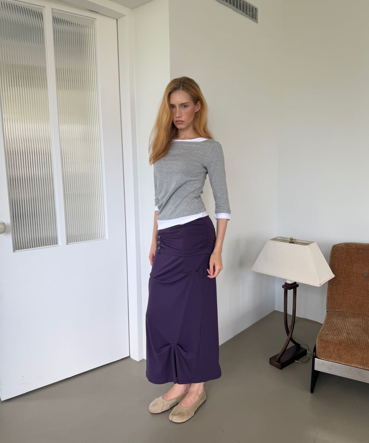 아수라(ASURA) SNAP DRAPE SKIRT (PURPLE)