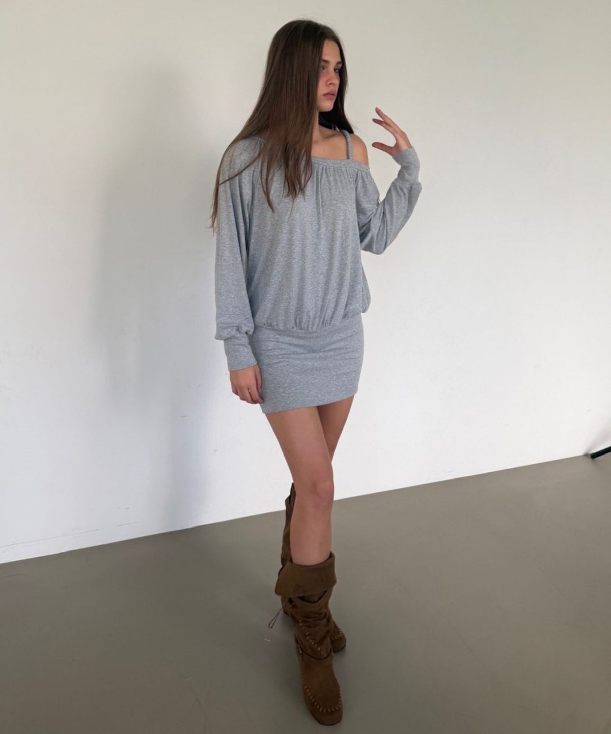 아수라(ASURA) TWIST ONE SHOULDER DRESS (MELANGE GREY)