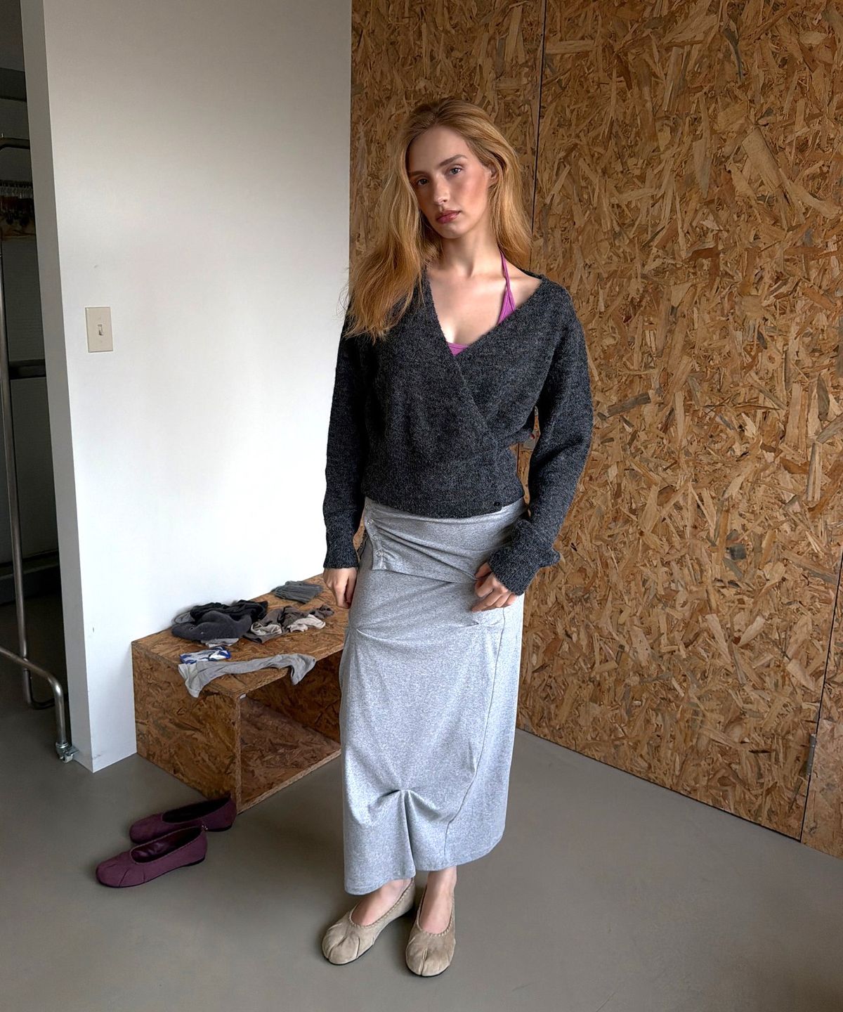 아수라(ASURA) WOOL WRAP KNIT (CHARCOAL)