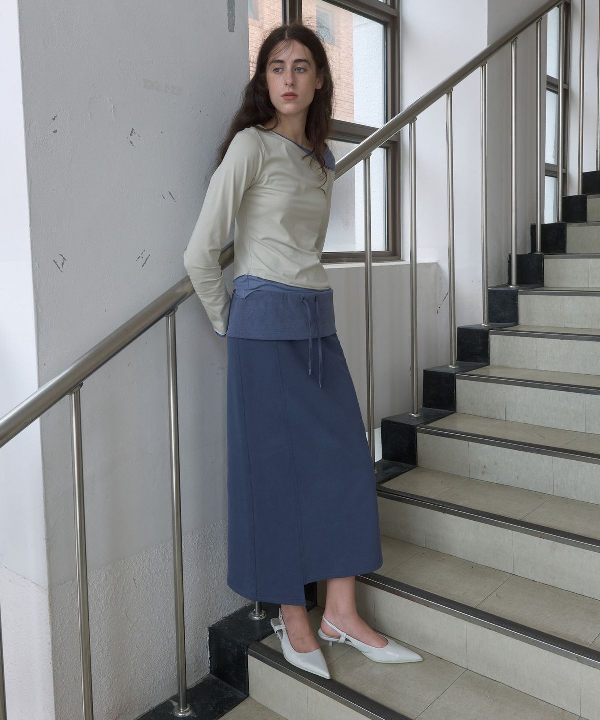 기준(KIJUN) FOLDED LONG SKIRT_BLUE