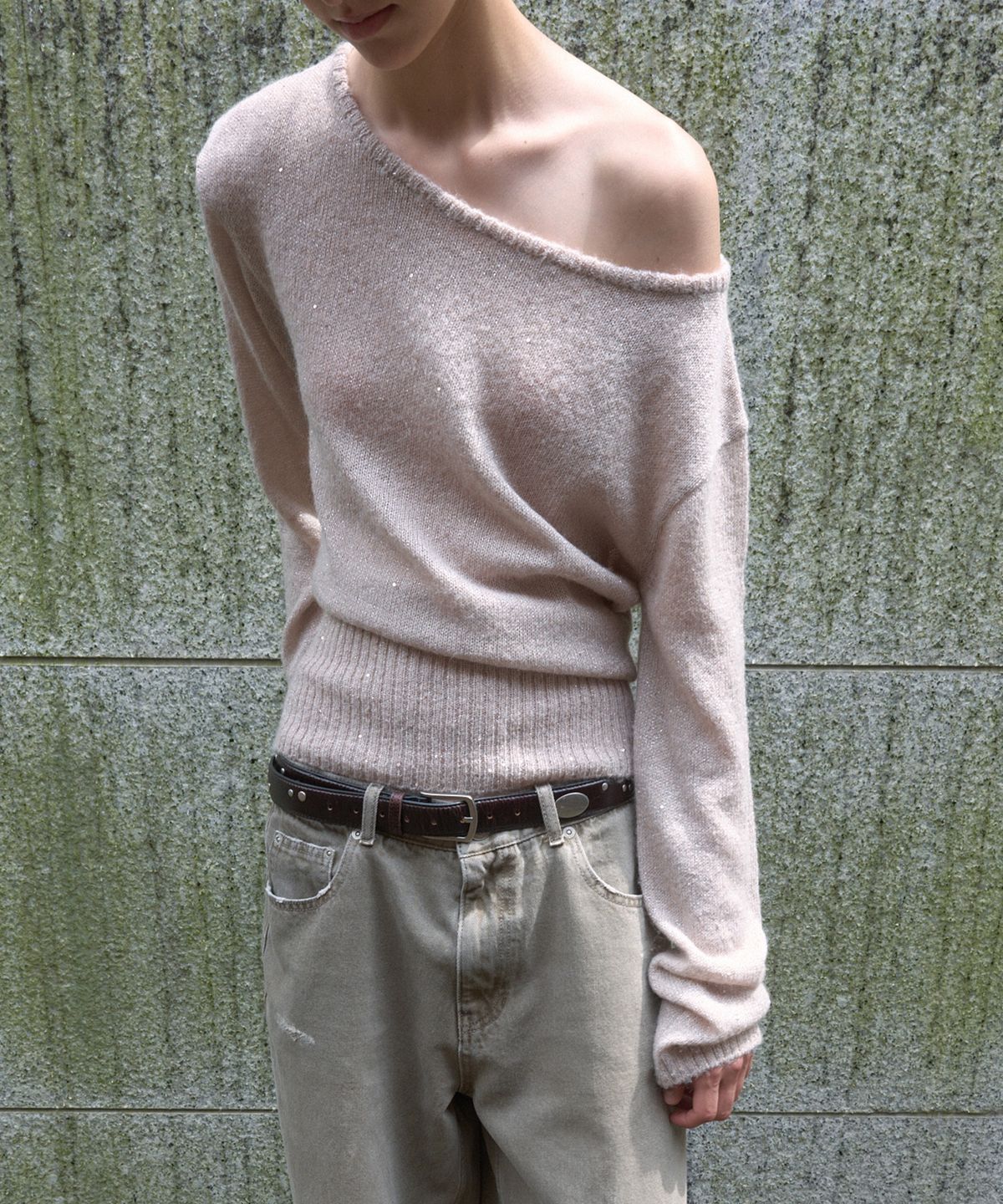 기준(KIJUN) SEQUIN BOAT-NECK KNIT TOP_PINK