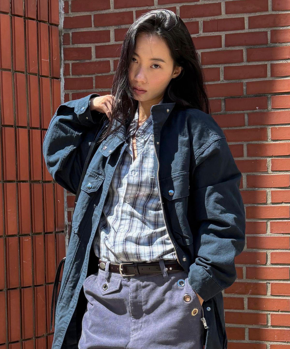 기준(KIJUN) OVERSIZED CHECK SHIRT_BLUE