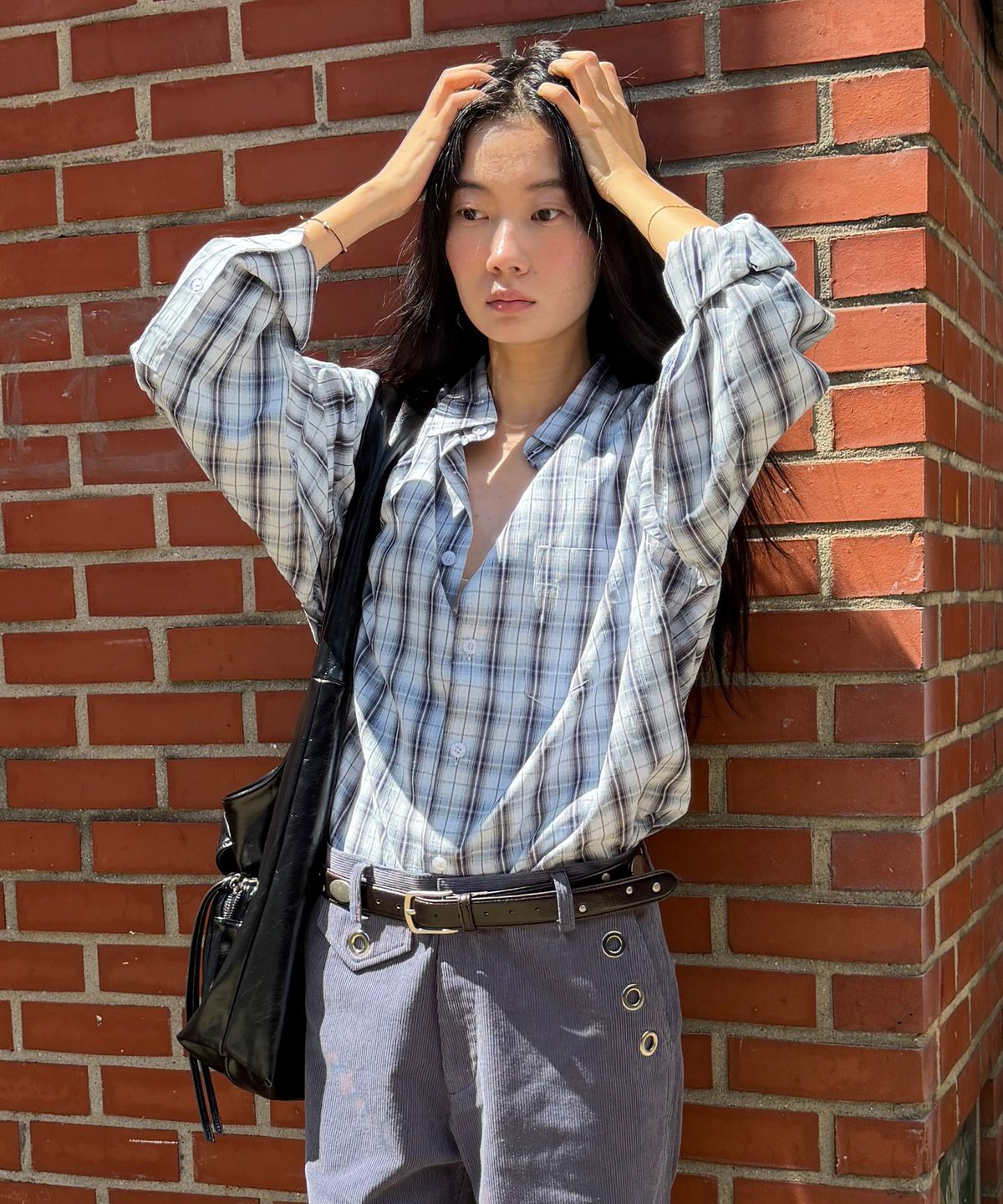 기준(KIJUN) OVERSIZED CHECK SHIRT_BLUE