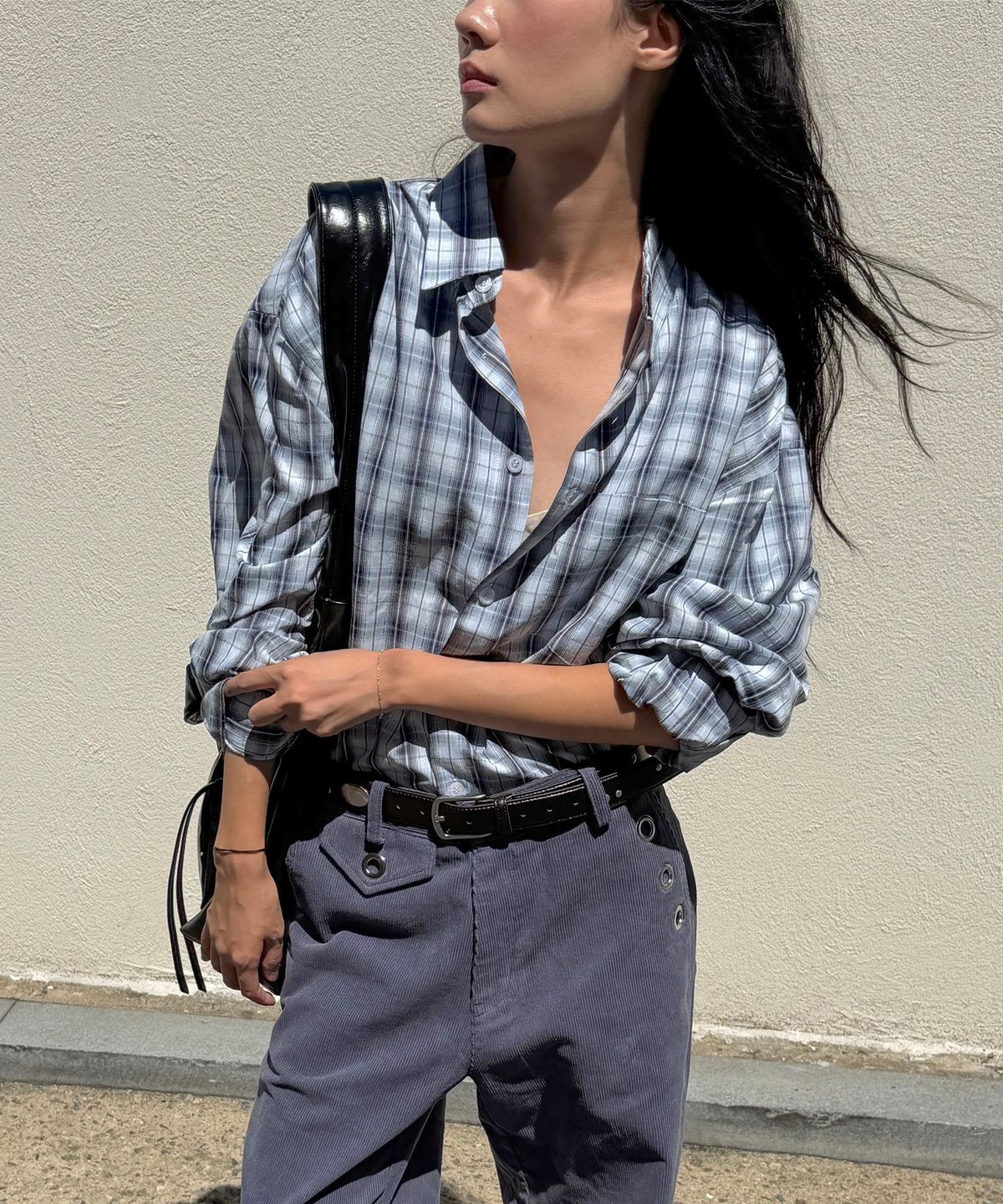 기준(KIJUN) OVERSIZED CHECK SHIRT_BLUE