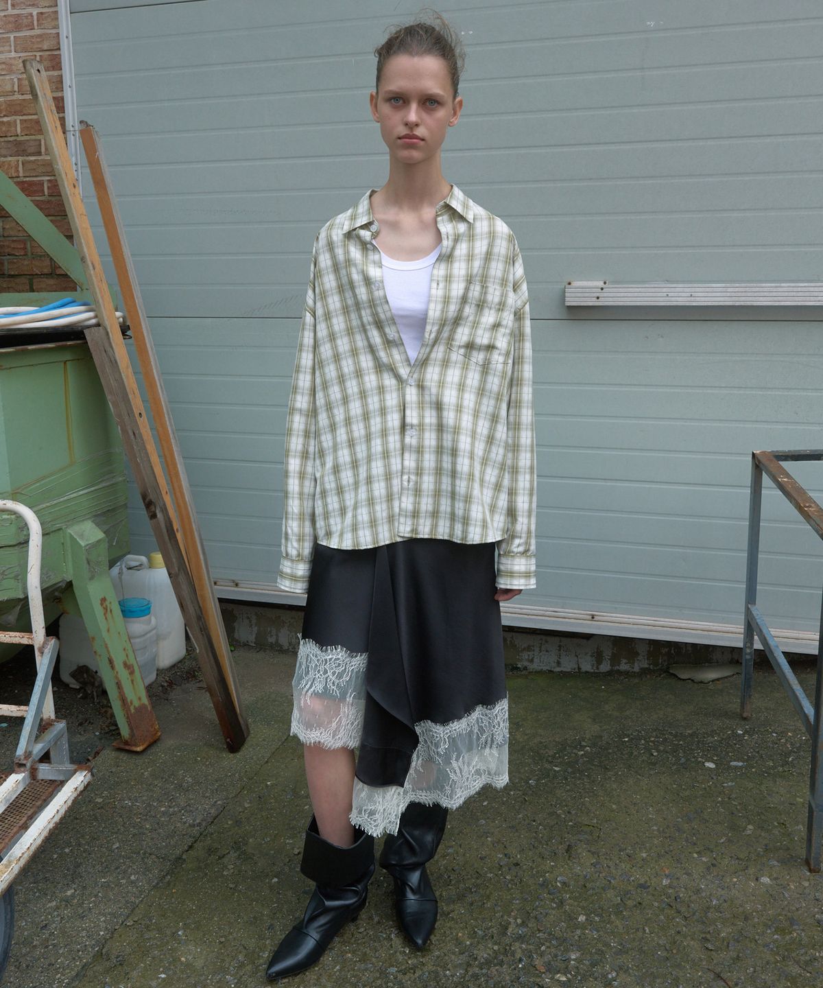 기준(KIJUN) OVERSIZED CHECK SHIRT_OLIVE