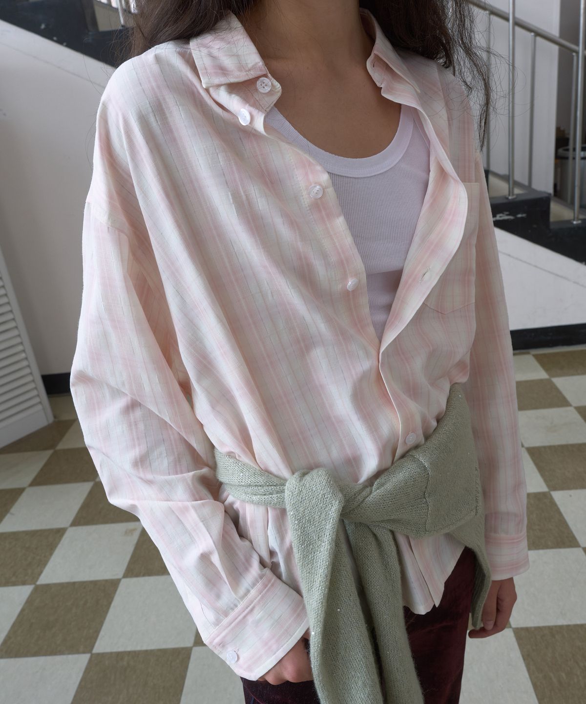 기준(KIJUN) OVERSIZED CHECK SHIRT_PINK