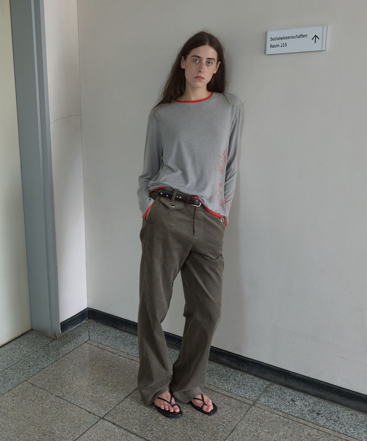 기준(KIJUN) VINE LAYERED LONG SLEEVE TEE_MELANGE GREY