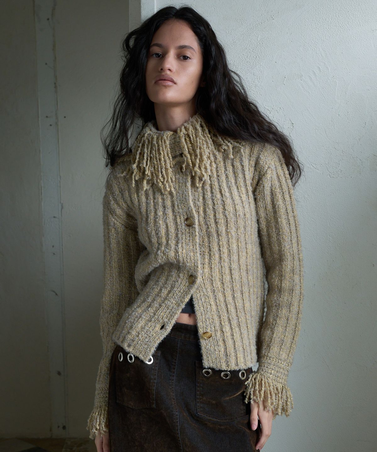 기준(KIJUN) FRINGE BOUCLE CARDIGAN_BEIGE