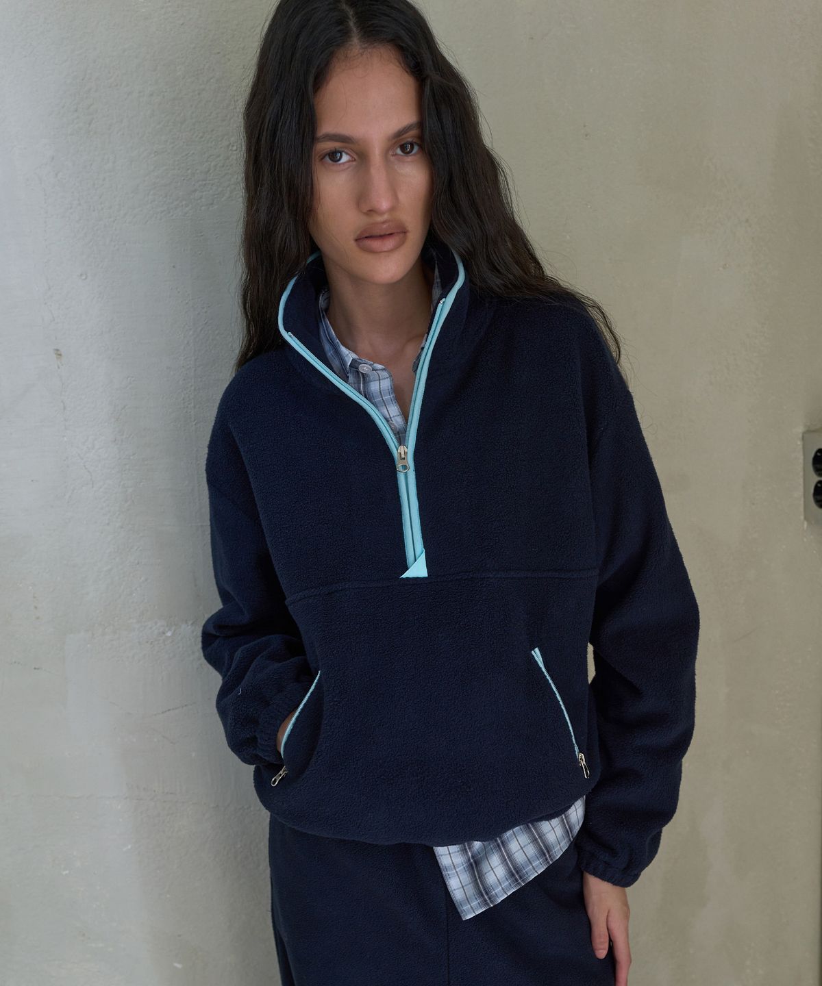 기준(KIJUN) SOFT FLEECE HALF ZIP-UP_NAVY
