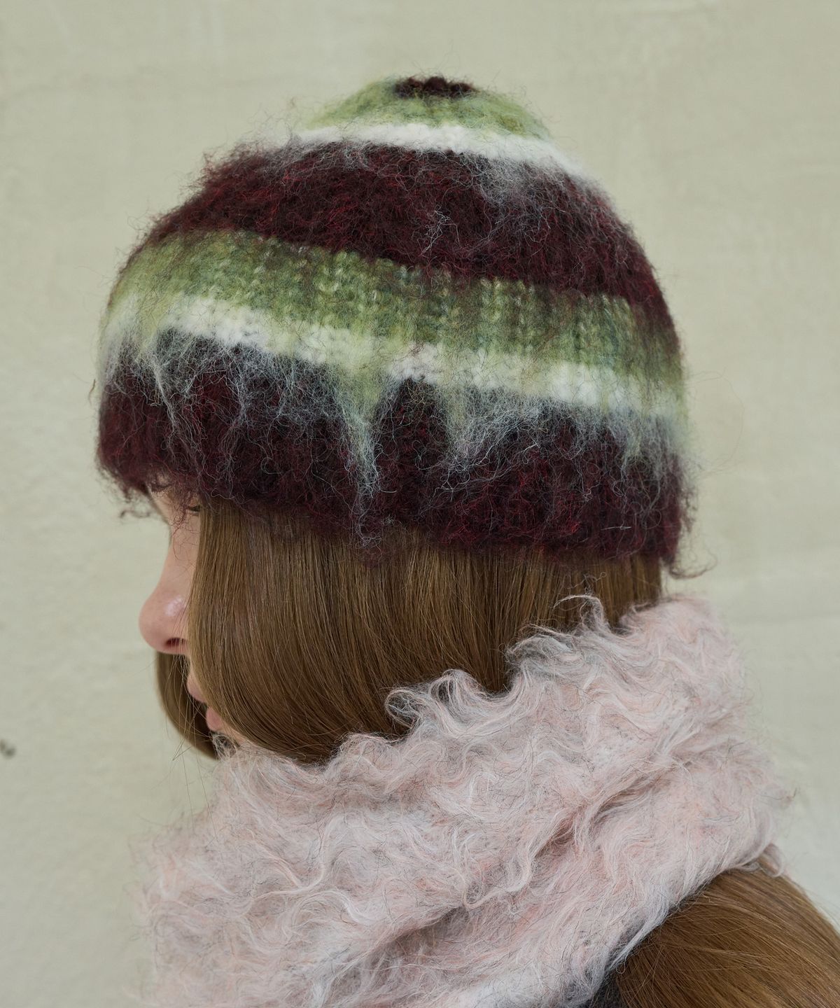 기준(KIJUN) HAIRY STRIPE BEANIE_BURGUNDY