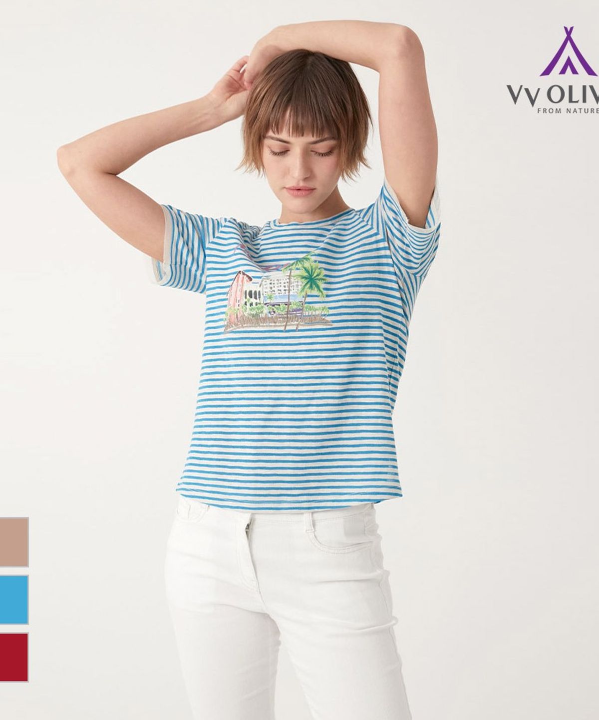비비올리비아(VVOLIVIA) 스트라이프 프린팅 티셔츠_VVBAS3F7111