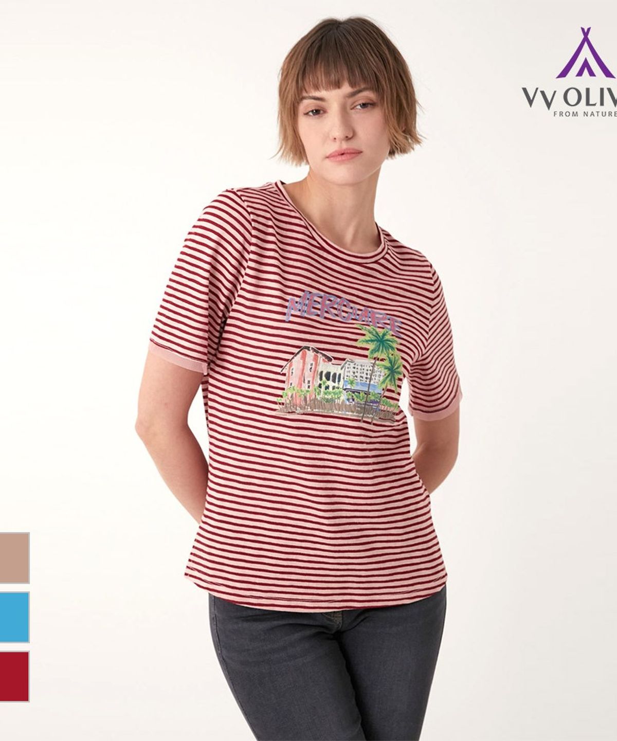 비비올리비아(VVOLIVIA) 스트라이프 프린팅 티셔츠_VVBAS3F7111