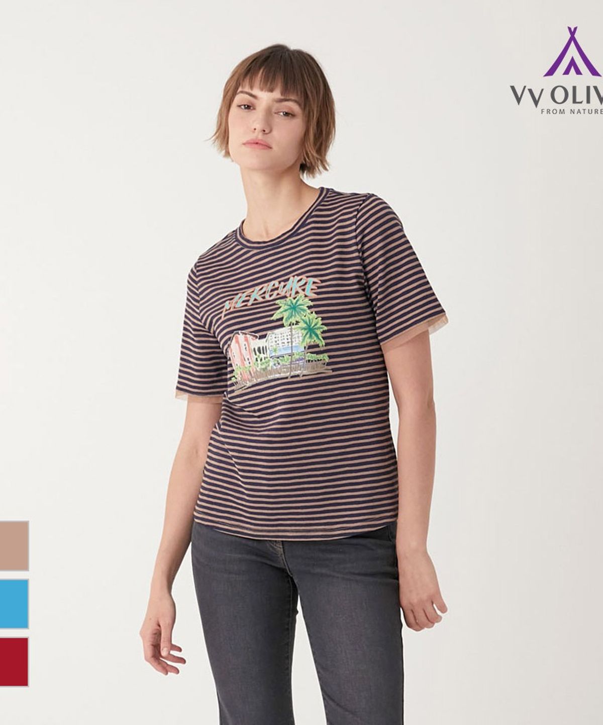 비비올리비아(VVOLIVIA) 스트라이프 프린팅 티셔츠_VVBAS3F7111