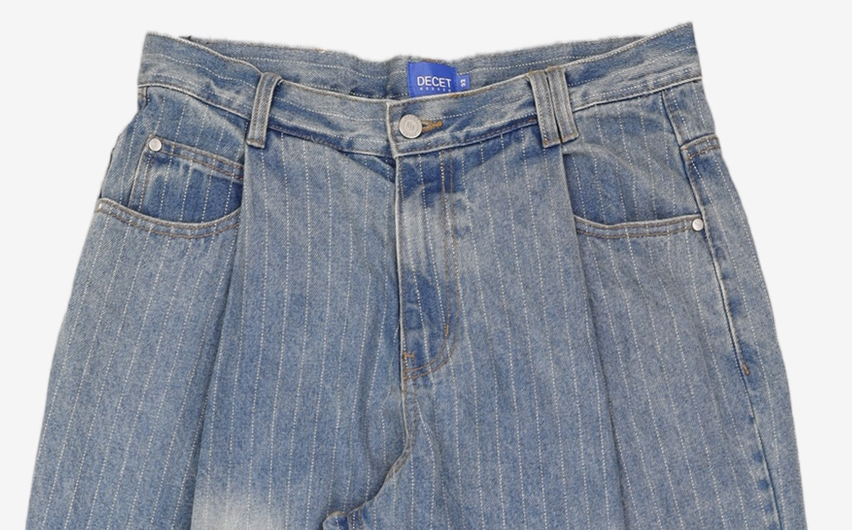 데케트(DECET) Deep Pleats Wide Jeans DCPT030Blue 32