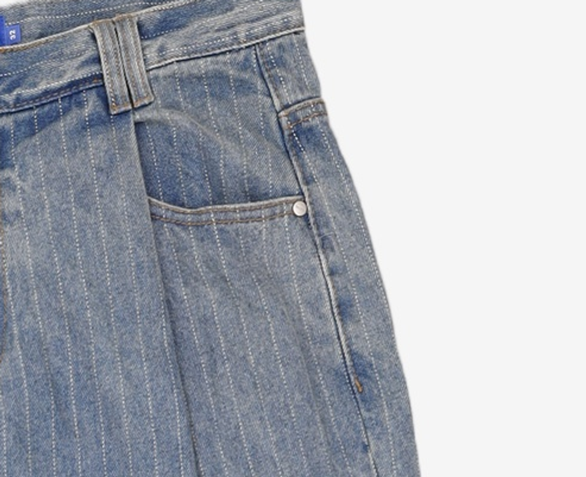 데케트(DECET) Deep Pleats Wide Jeans DCPT030Blue 32