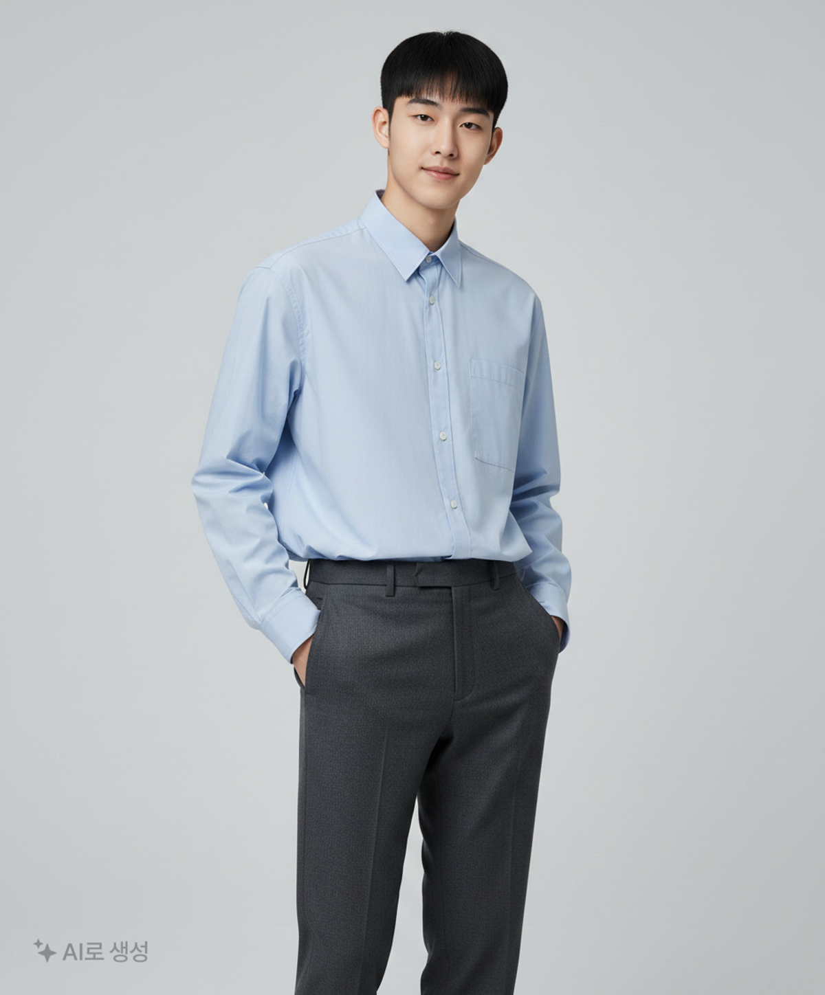 아노블리어(ANOBLIR) 오버핏 바텍 스티치 히든 셔츠 [스카이 블루] L