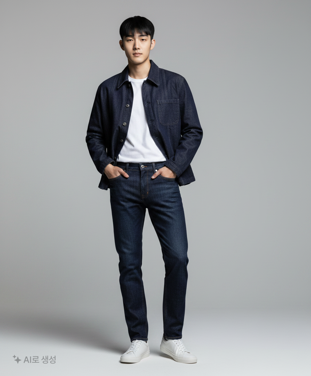 랩원오원(LAB101) 세미오버핏 노멀 워싱 데님 셔켓 (DARK BLUE) M