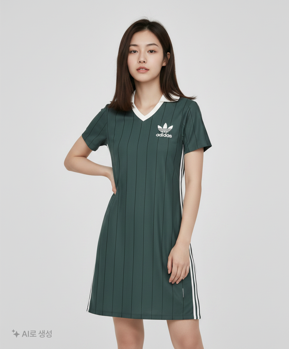아디다스(ADIDAS) 3S 핀스트라이프 드레스 - 그린 / IX5507 S