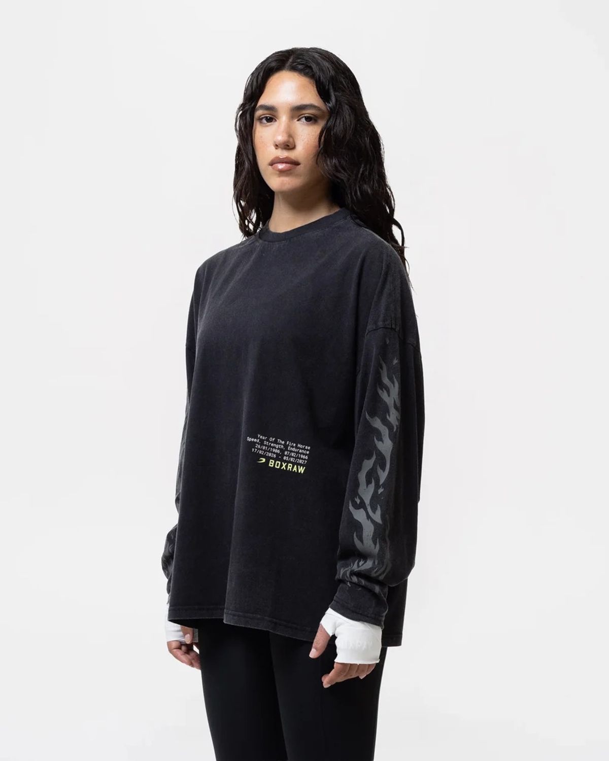복스로(BOXRAW) 스파링 클럽 파이어 호스 롱슬리브 티셔츠 - 여성 W BXRW-SCGLSTS-W [블랙]