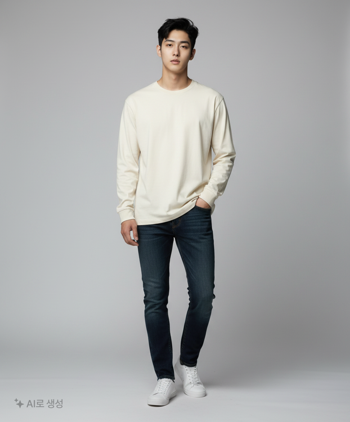 무신사 스탠다드(MUSINSA STANDARD) 크루 넥 긴소매 티셔츠 [더스티 크림] L