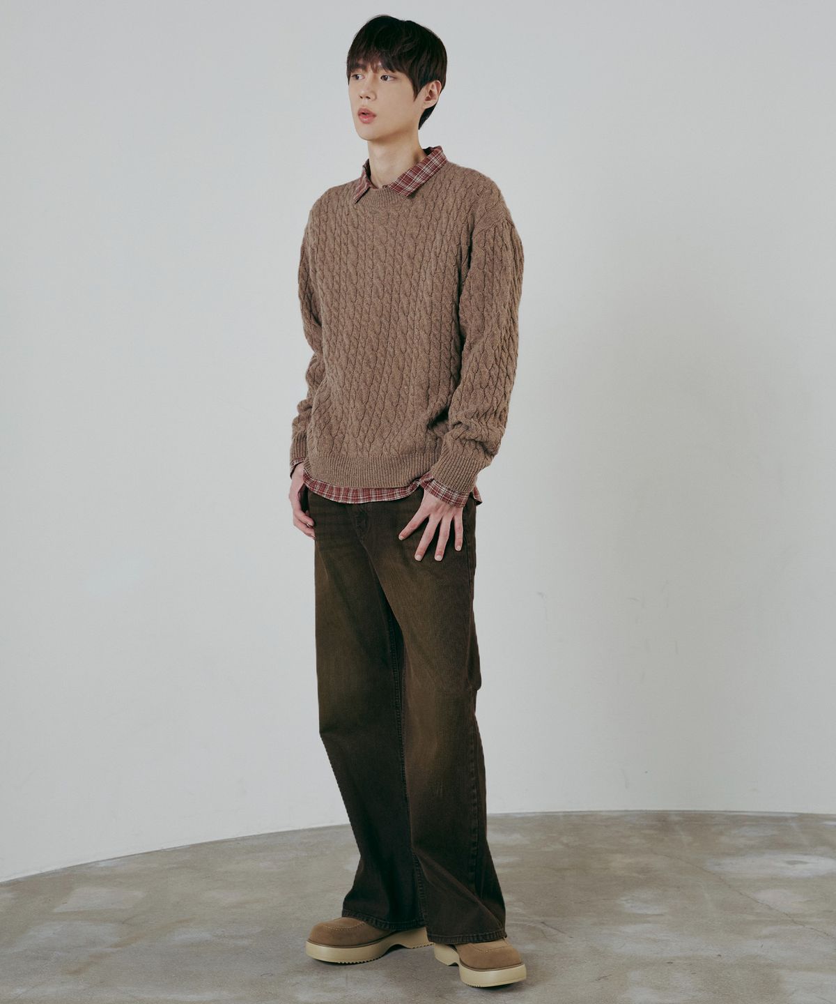 노드유(NODU) 램스울 케이블 더블 라운드 니트 베이지