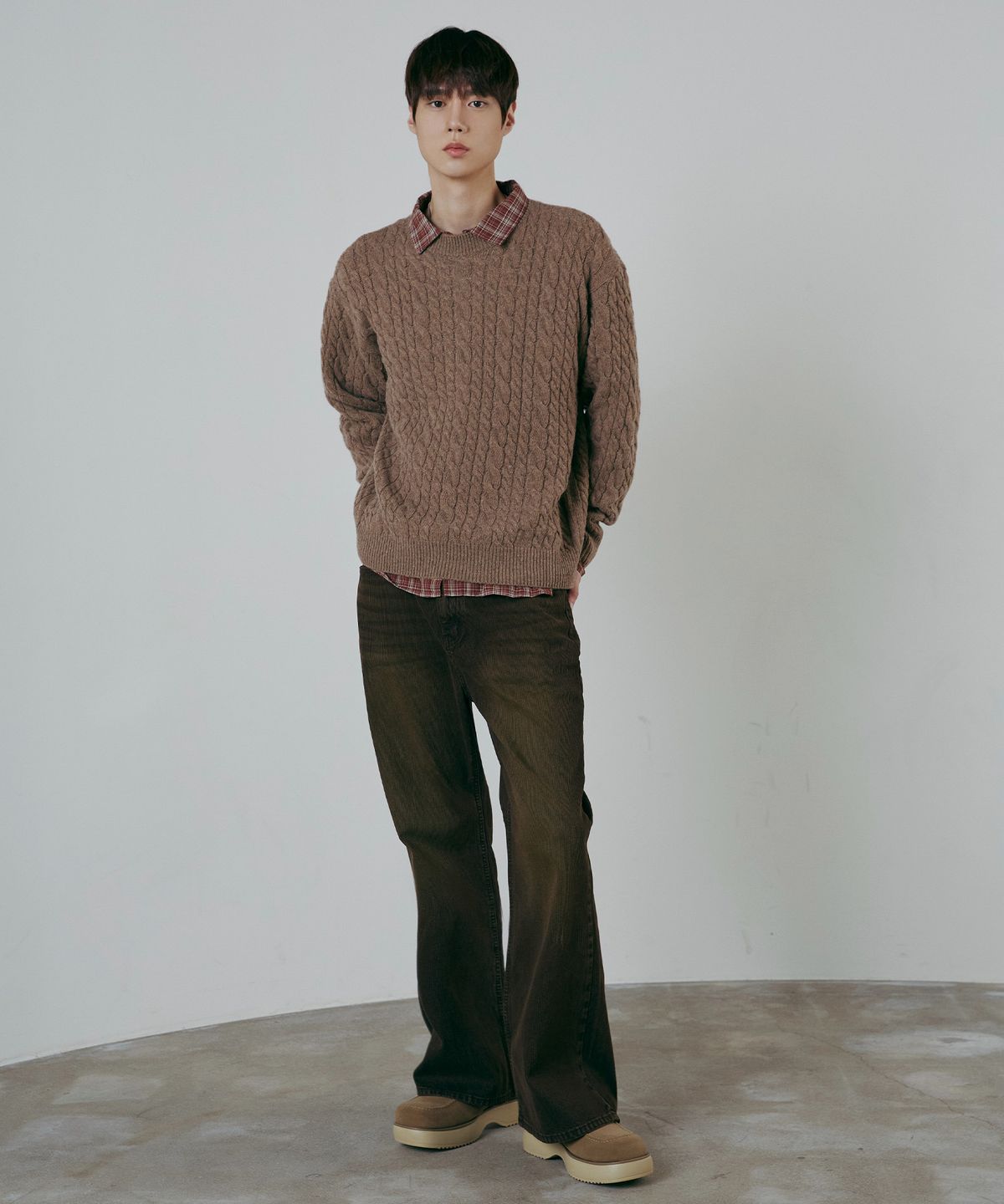 노드유(NODU) 램스울 케이블 더블 라운드 니트 베이지