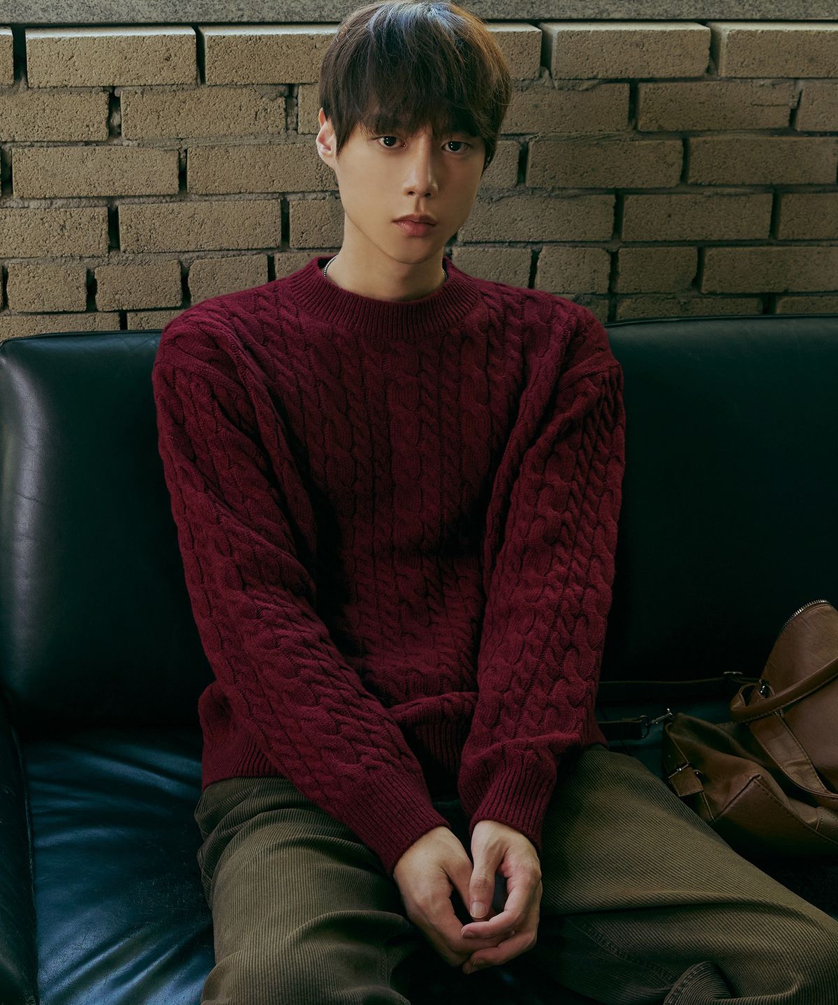 노드유(NODU) 램스울 케이블 더블 라운드 니트 버건디