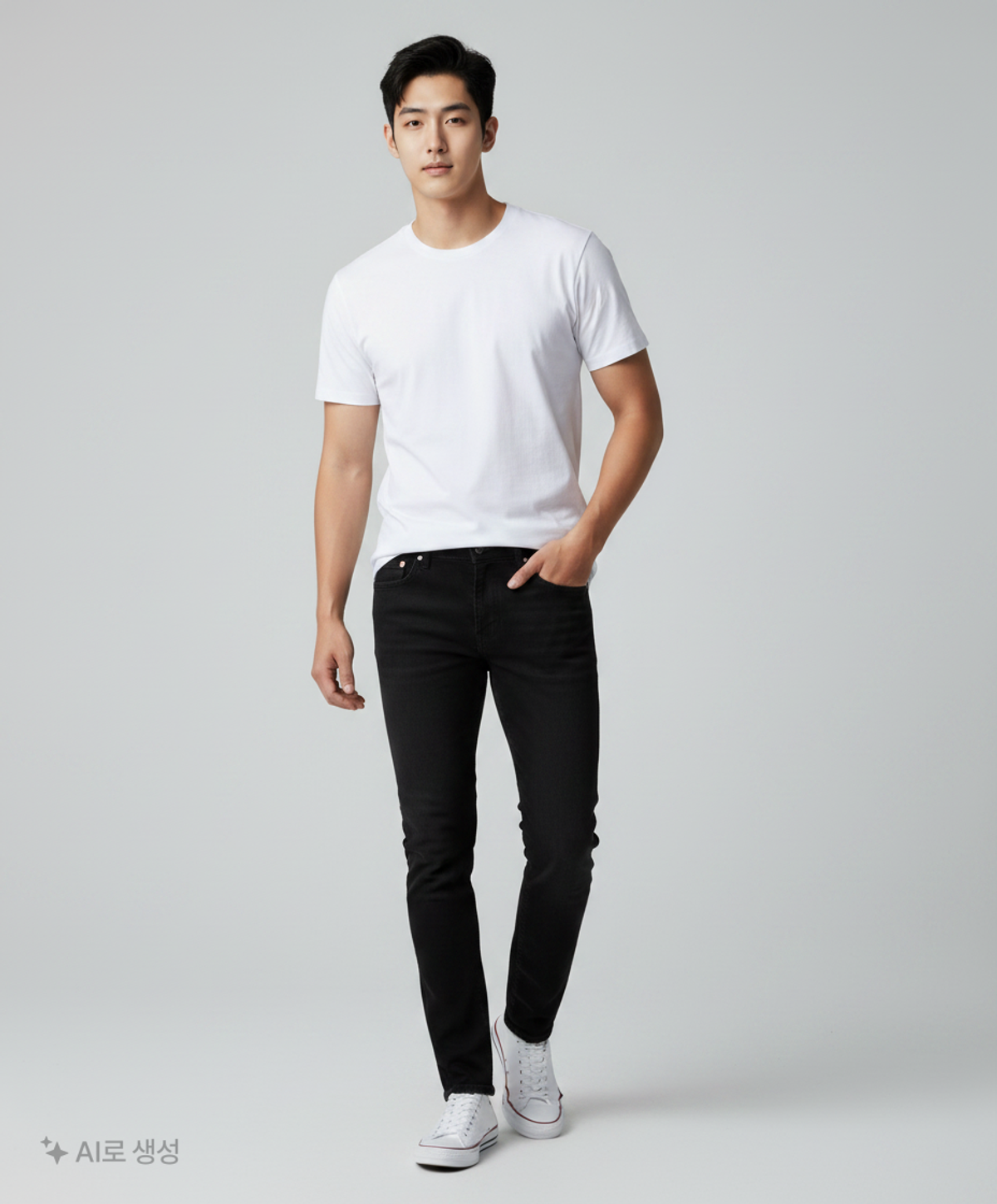 베이직하우스(BASIC HOUSE) UNI 레이어드 라운드 반팔티셔츠 화이트_일반기장(+4cm) LATS0104 95