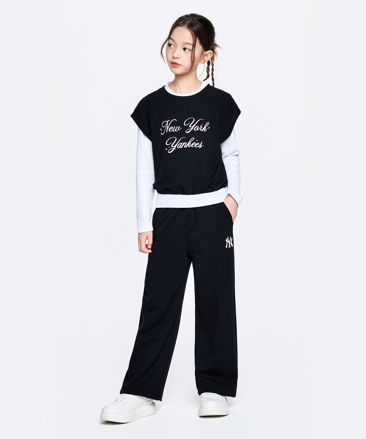 엠엘비 키즈(MLB KIDS) 스트릿 걸즈 레이어드 티셔츠 세트 NY (Black)