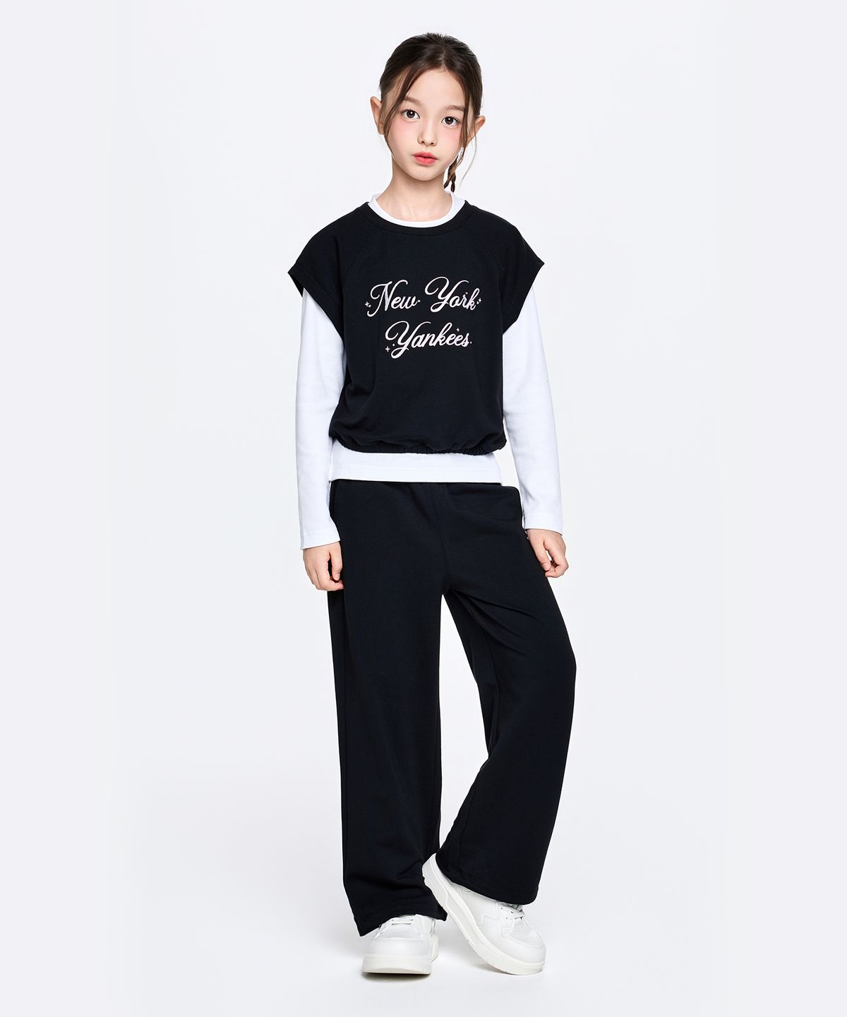 엠엘비 키즈(MLB KIDS) 스트릿 걸즈 레이어드 티셔츠 세트 NY (Black)