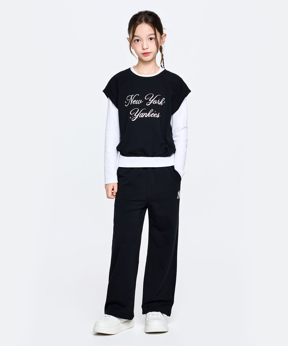 엠엘비 키즈(MLB KIDS) 스트릿 걸즈 레이어드 티셔츠 세트 NY (Black)