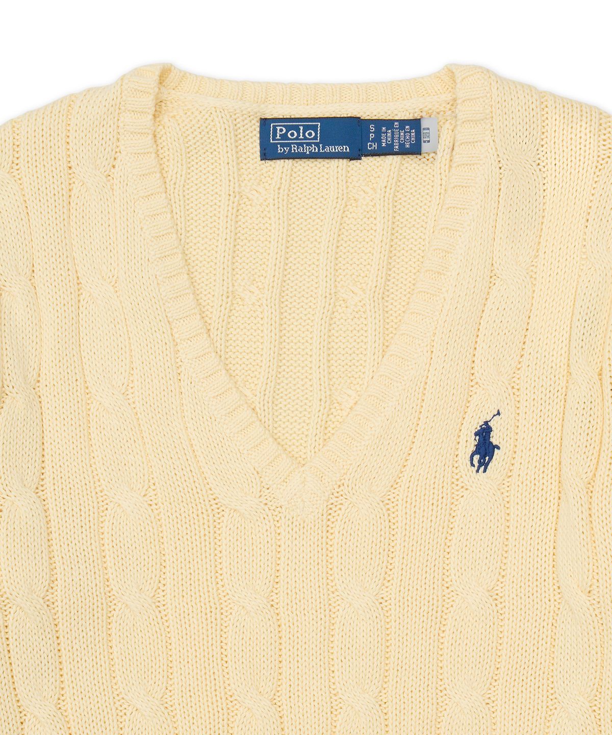 폴로 랄프 로렌(POLO RALPH LAUREN) 케이블 니트 코튼 브이넥 스웨터-내추럴